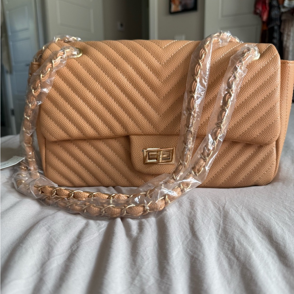 Chic Tan Chevron Shoulder Bag